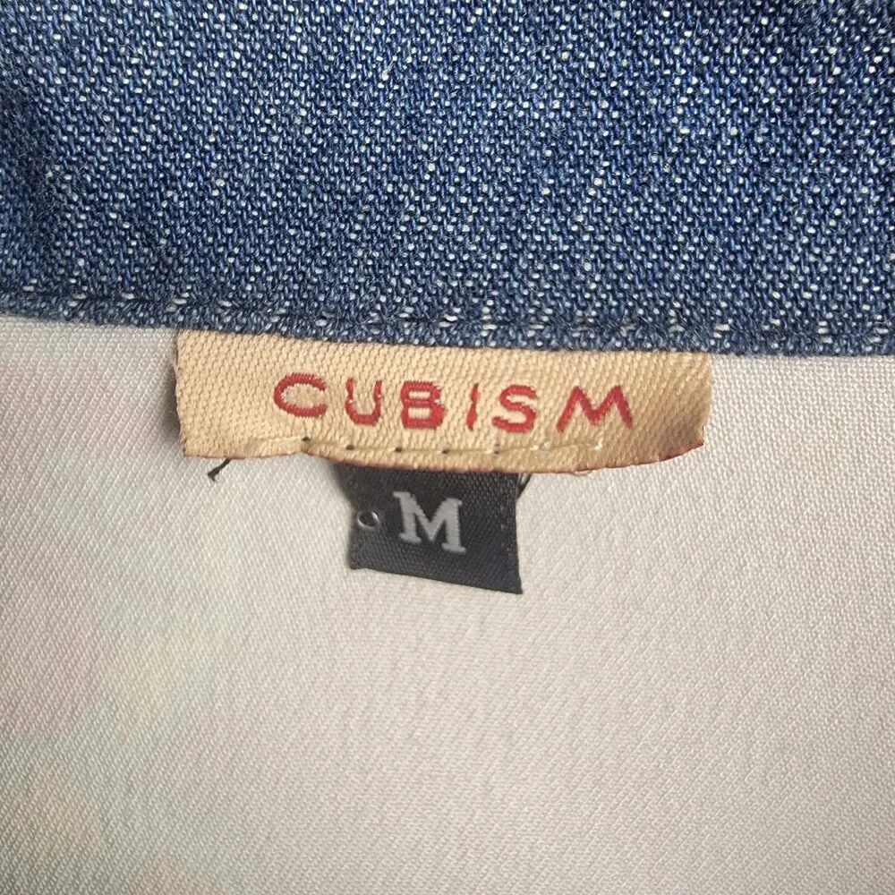 Cubism Full Zip Jacket Navy Multicolor M Rhinestone Art To Wear Vintage 90s